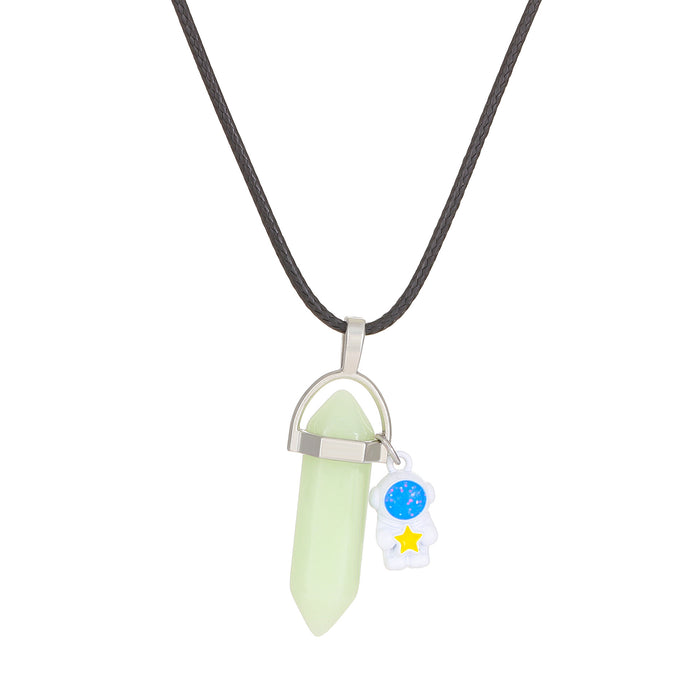 Wholesale Luminous hexagonal pillar pendant, astronaut heart magnetic buckle leather rope, star picking necklace