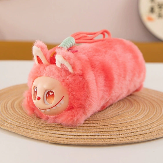 Wholesale Short Plush Cat Head Pencil Case Cartoon Design MOQ≥2