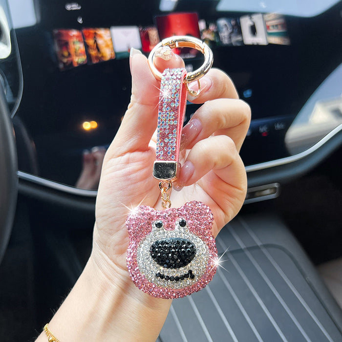 Wholesale Diamond-studded cartoon keychain,  stylish sparkling bear head car pendant,  exquisite bag charm