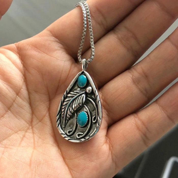 Wholesale Vintage pendant necklace imitation turquoise feather pendant jewelry wholesale