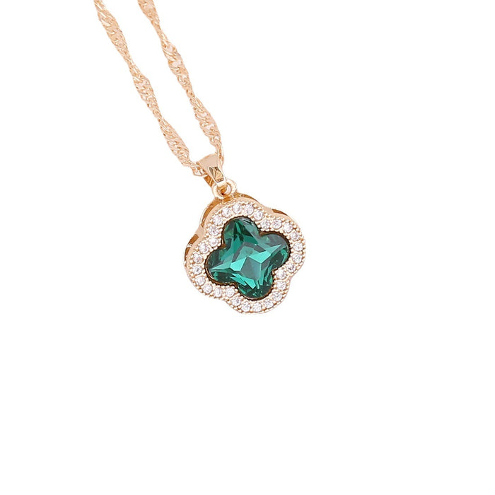 Wholesale Jewelry multi-color zircon flower necklace fashionable stainless steel niche collarbone chain