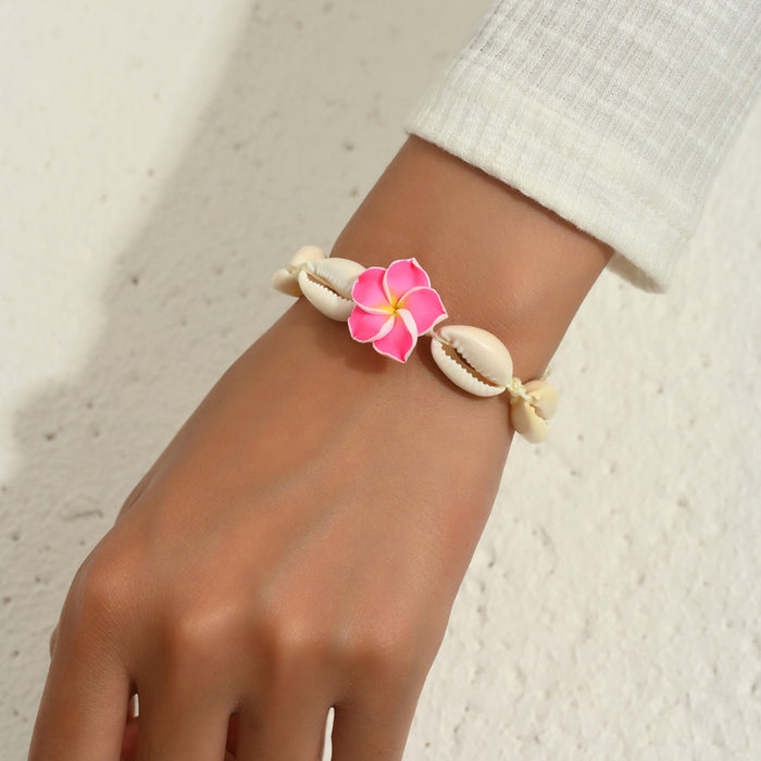 Wholesale Handmade Soft Clay Egg Flower Shell Jewelry Set Pink Beach Style Fashion Accessory