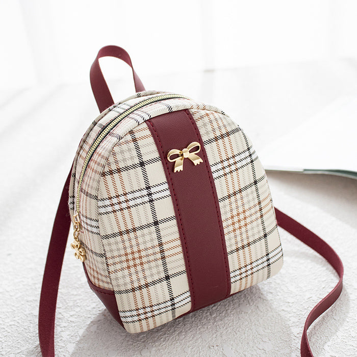 Wholesale Printed Checkered Backpack Summer and Autumn New Products Women's Bow Student Leisure Small Bag JDC-BP-JF001