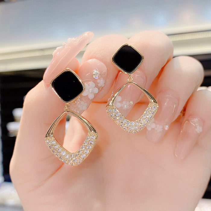 Wholesale  s925 silver needle simple niche geometric diamond-embedded earrings