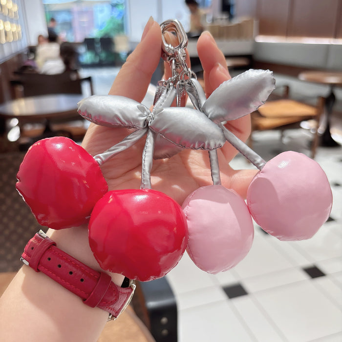 Wholesale PU cotton-filled cherry keychain