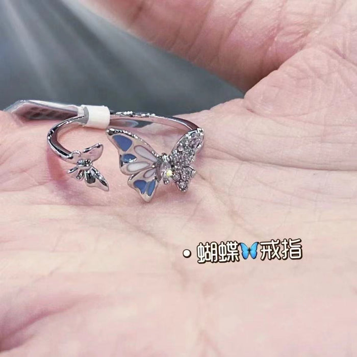 Wholesale Butterfly zircon open ring for women, light luxury, exquisite luxury, temperament, versatile index finger ring