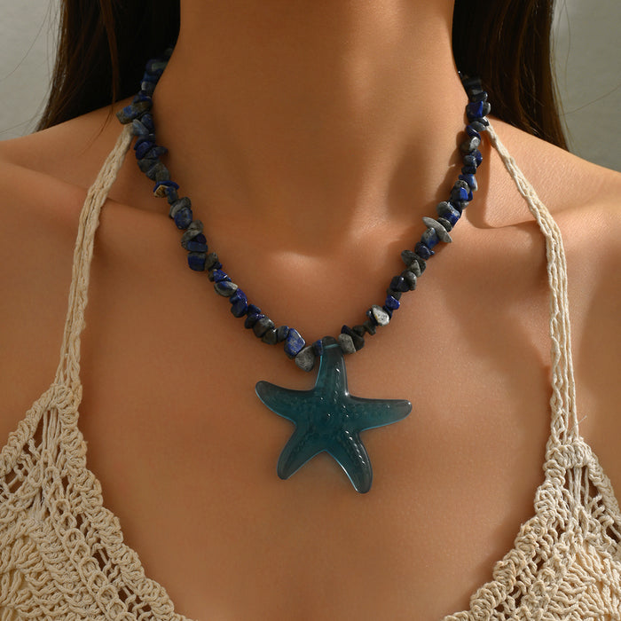 Wholesale Natural Gravel Beaded Necklace for Women Starfish Pendant Clavicle Chain