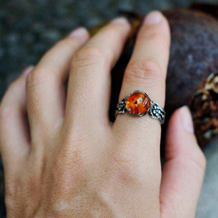Wholesale Waterdrop Amber Handmade Set with Floral Simplicity Style Ring