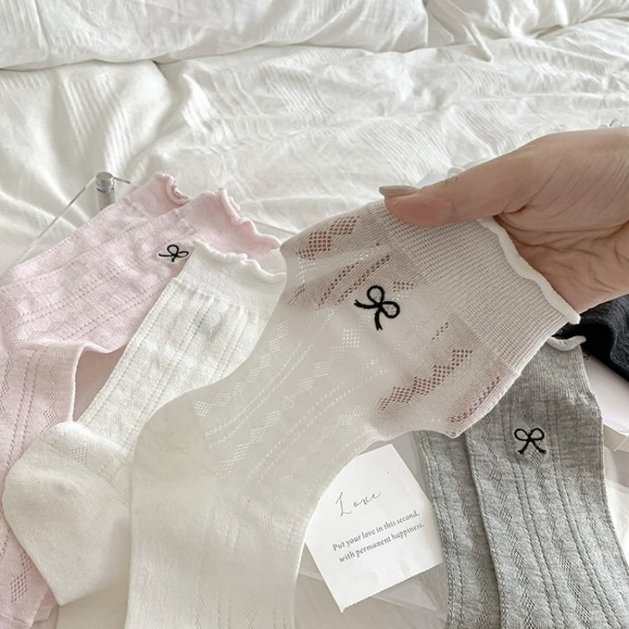 Wholesale Socks Embroidered Bow Middle Tube Hollow Stacked Long Tube Socks