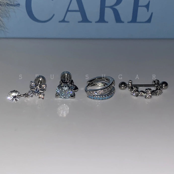 Wholesale  Blue Cross Snowflake Drop Ear Bone Nail Titanium Steel U-shaped Cross Ear Ring Stacked with Double Blue Earrings for Women