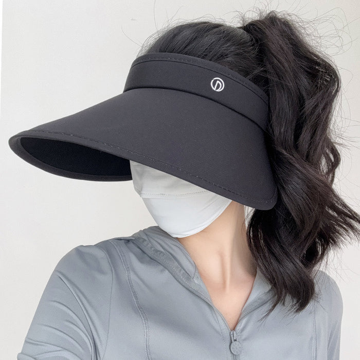 Wholesale Matte black rubber sun hat versatile, face covering, large brim, empty top hat for outdoor travel, beach sun hat