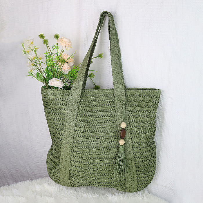 Wholesale Woven Bag with Tassels, Versatile Large-Capacity Woven Straw Bag
