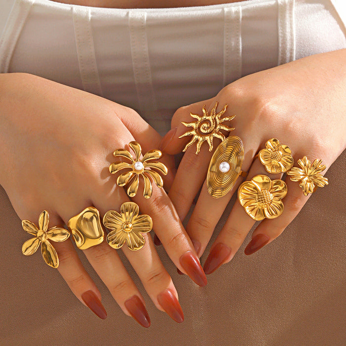 Wholesale Women' s Flower Sun Stainless steel Rings Adjustable rings