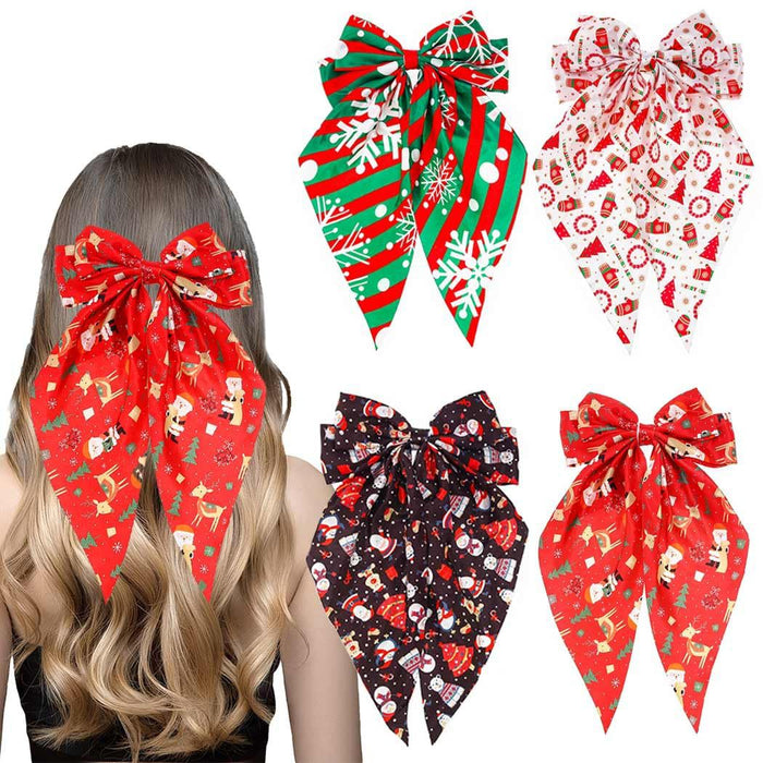 Wholesale Colorful snowflake and elk print bow spring clip crutch glove pattern hairpin Christmas headdress