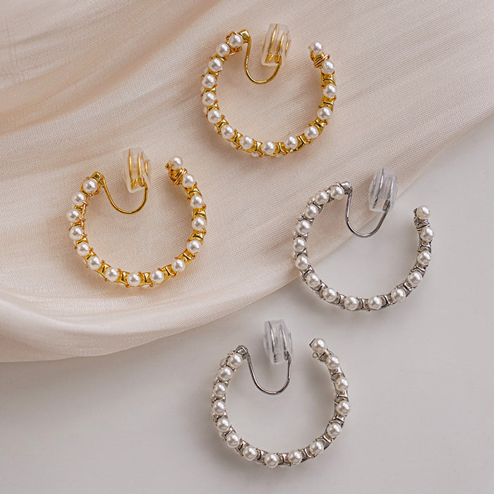 Wholesale High end retro pearl earrings with versatile temperament, earrings without ear holes, ear clips, and earrings