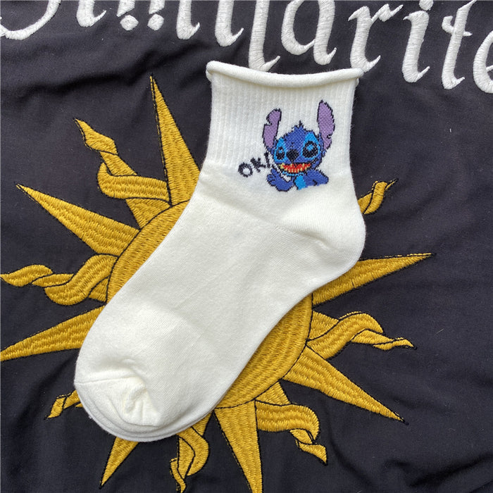 Wholesale Mid length socks for children and couples, versatile rolled edge short socks