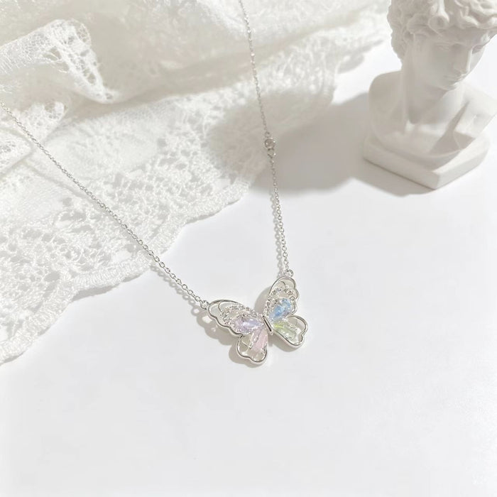 Wholesale Colorful Butterfly Gold-Plated Copper Clavicle Necklace Trendy Fashion Accessory