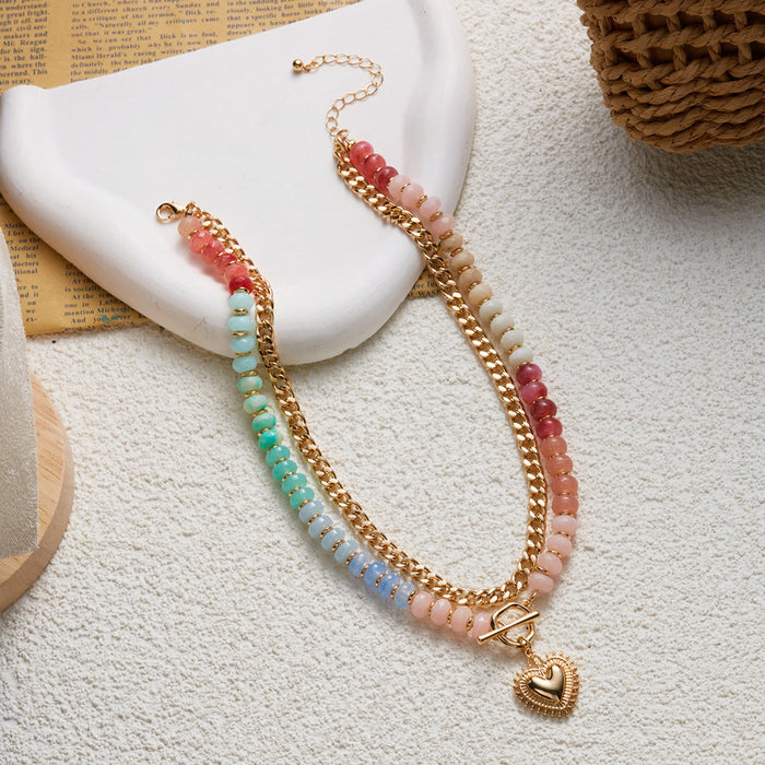 Wholesale Colorful Beaded Layering Necklace Heart Pendant Fashion Accessory Gift