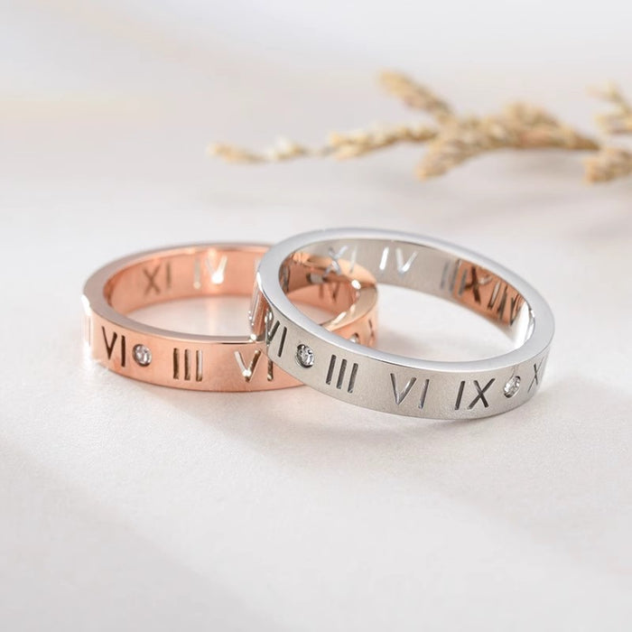 Wholesale Titanium steel ring, non fading, diamond studded ring, Roman numeral ring, paired with letters