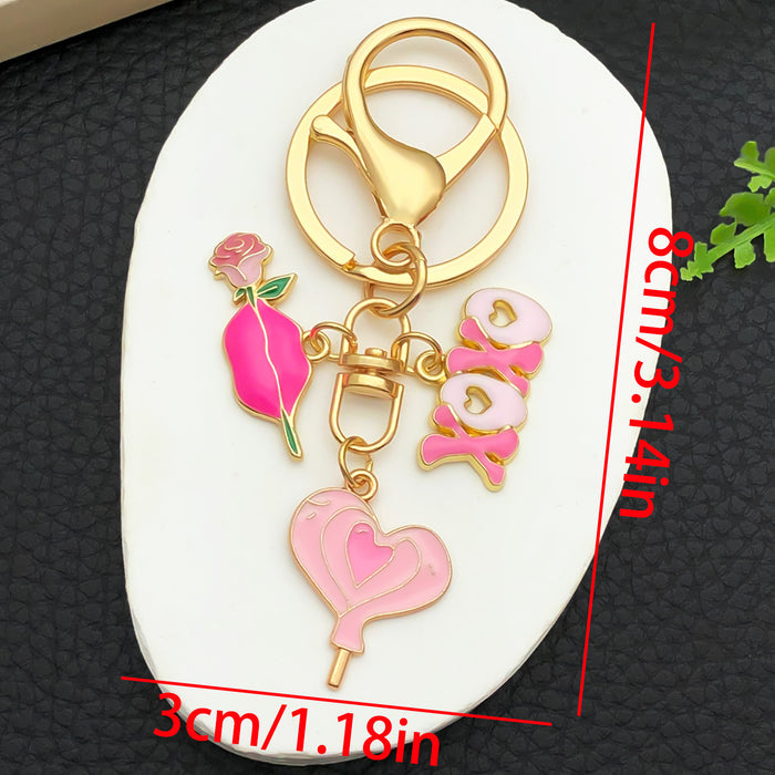 Wholesale Valentine' s Day Oil-Drip Alloy LOVE Heart Candy Rose Metal Keychain