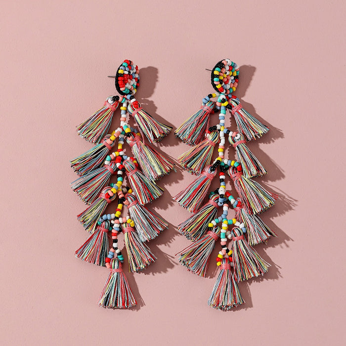 Wholesale Rice Bead Tassel Earrings Handmade Fashion Long JDC-ES-Gute054