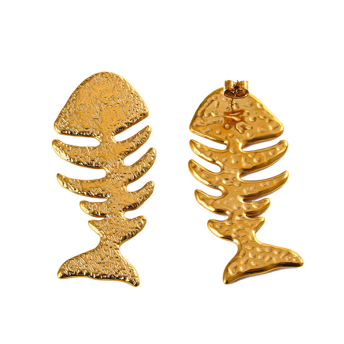 Wholesale Original Design: Fashionable Stainless Steel Fishbone Earrings with Personalized Hollow Small Fish Skeleton Earrings