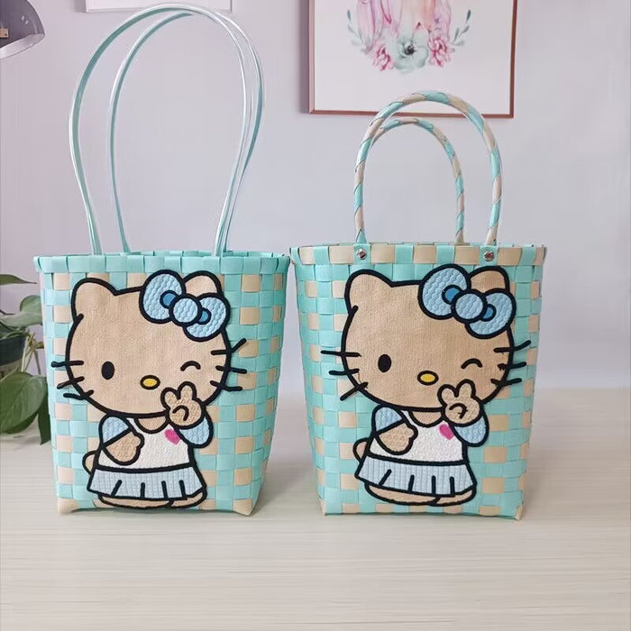 Wholesale Cat Vacation Casual Woven Bag Cute Cartoon Embroidered Bag