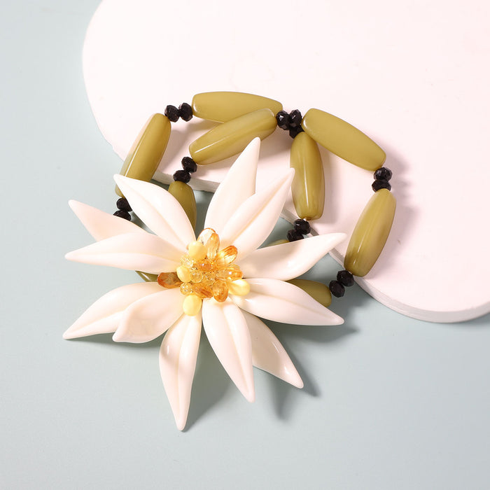 Wholesale White Resin Large Flower Pendant Double Layer Stacked Bracelet Simple Niche