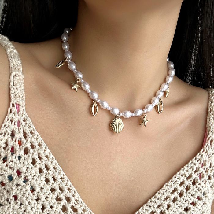 Wholesale beach shell jewelry summer fashion Joker starfish shell conch pearl necklace