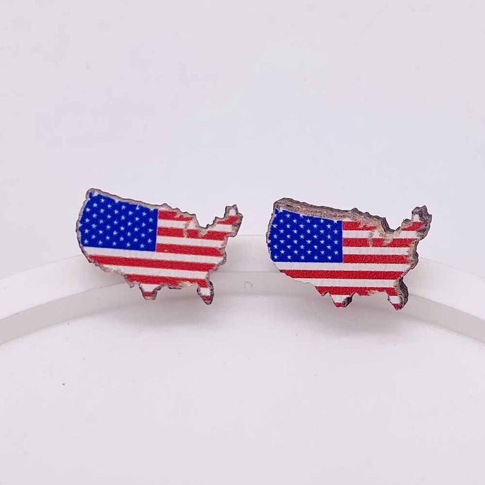 Wholesale Independence Day Wooden Earrings US Flag Heart-shaped Five-pointed Star Sunflower Earrings