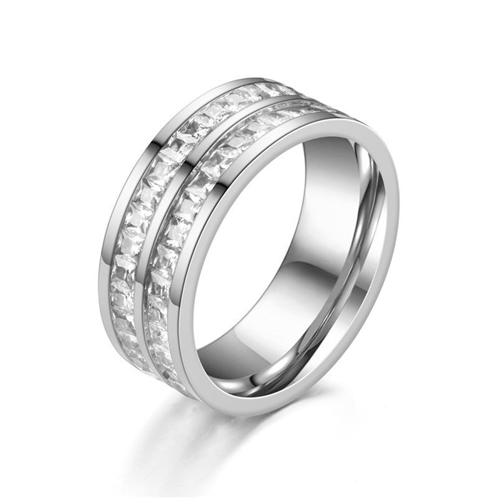 Wholesale Full Diamond Titanium Steel Ring JDC-RS-XinGang004