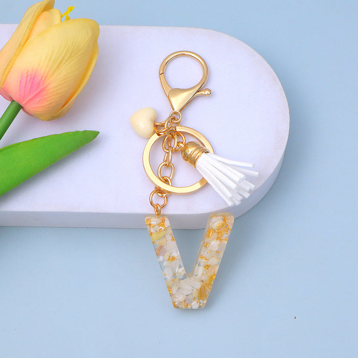 Wholesale New Gold Foil Drop Glue Letter Pendant Keychain Girl Bag Pendant Girlfriend Gift