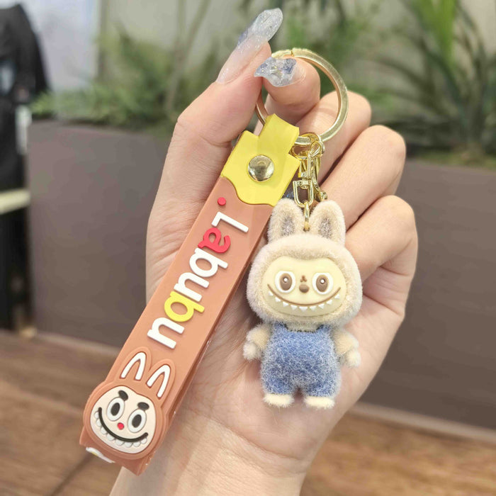Wholesale Cartoon flocking overalls pull cloth keychain little sheep new cute doll
