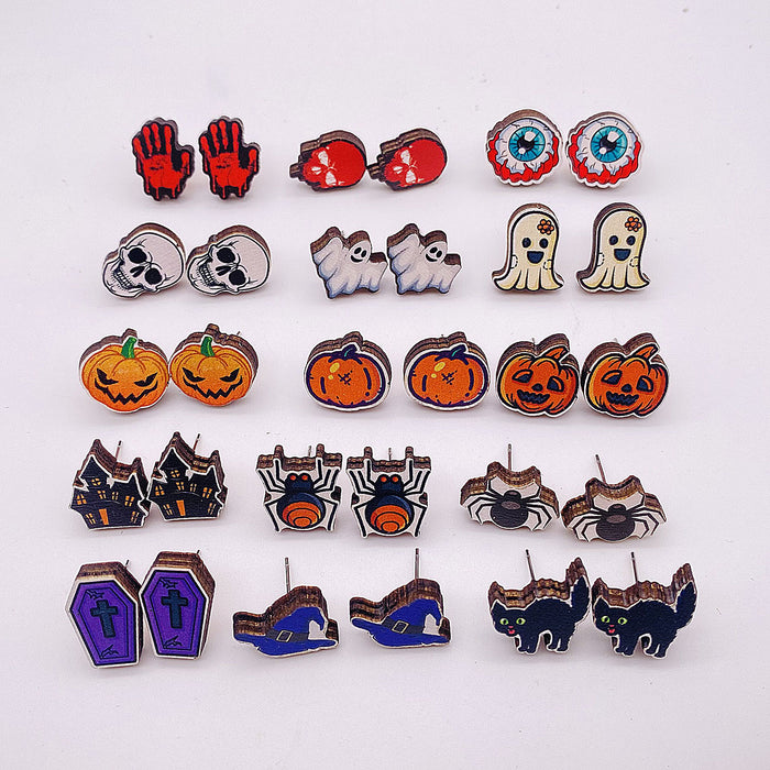 Wholesale  Earrings Horror Pumpkin Ghost Bat Wooden Earrings  Night Jewelry