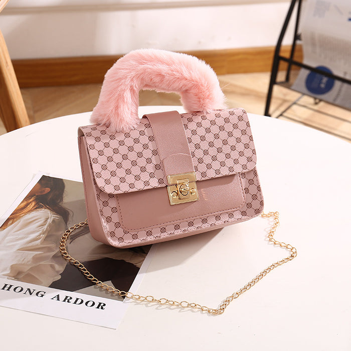 Wholesale Plush Small Square Bags Fashionable Handbags Chain Bags Printed Crossbody Bags JDC-SD-XJ001