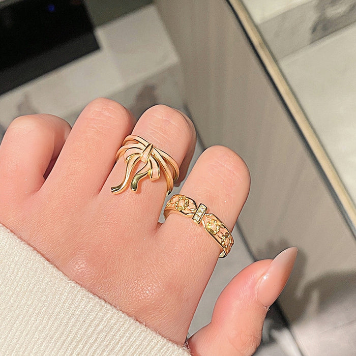 Wholesale Enamel bow opening ring, niche creative design, patterned bracelet