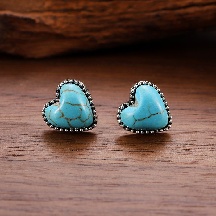 Wholesale Heart-shaped turquoise earrings earrings Western style love simple temperament earrings gift