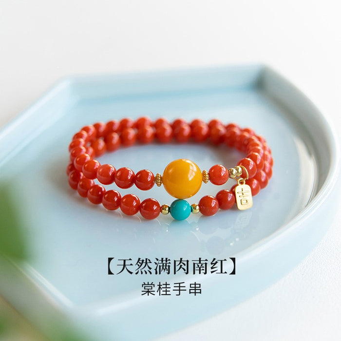 Wholesale Natural Red Agate Bracelet with Small Rice Beads and Multiple Circles