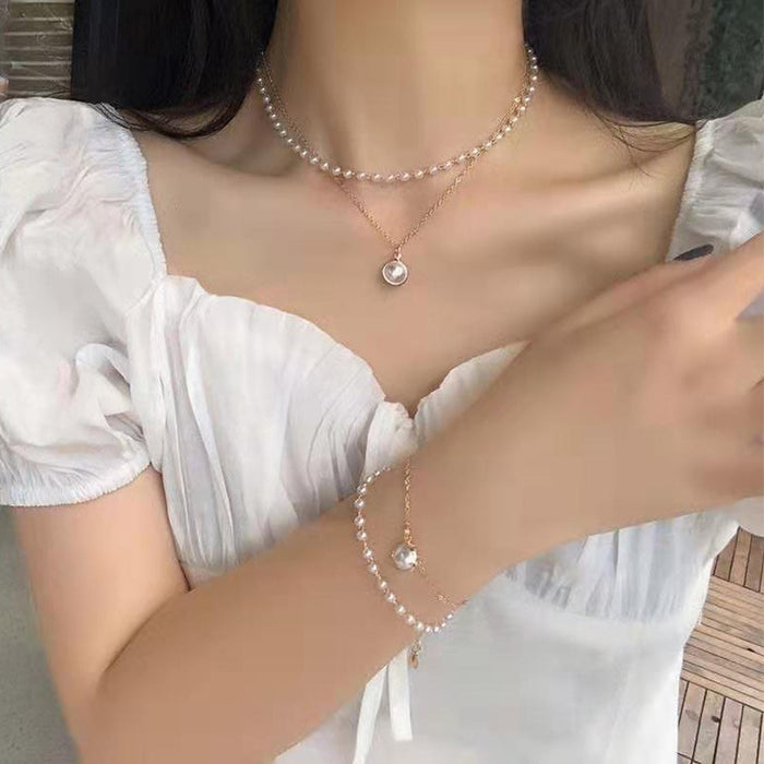 Wholesale Double-layer Pearl Pendant Necklace Women's choker Necklace