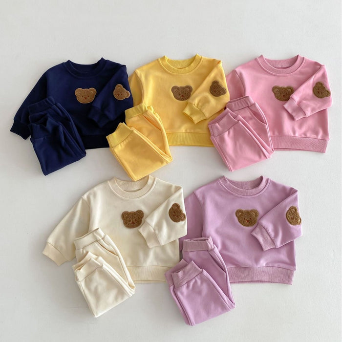 Wholesale Long-sleeved Bear Pullover Sweatshirt and Sweatpants Children's Suit JDC-CTS-WeiNiS006