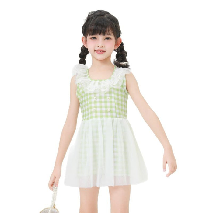 Wholesale Children's swimsuit plaid skirt style dress polyester swimsuit wholesale