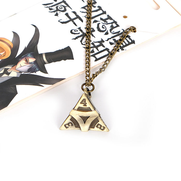 Wholesale Four sided dice triangle three-dimensional alloy keychain necklace pendant retro accessory