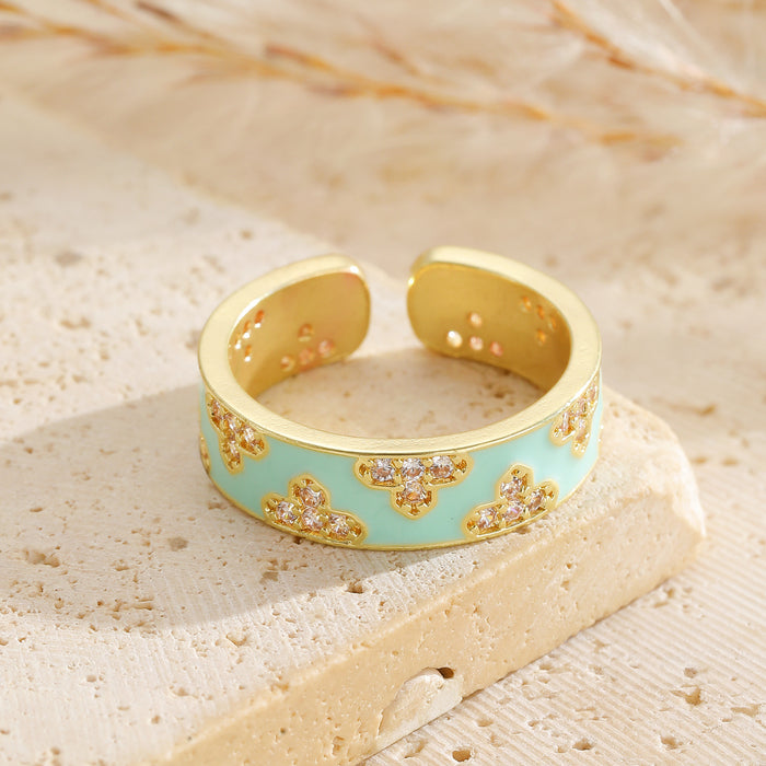 Wholesale Colorful zircon flower cartoon adjustable ring