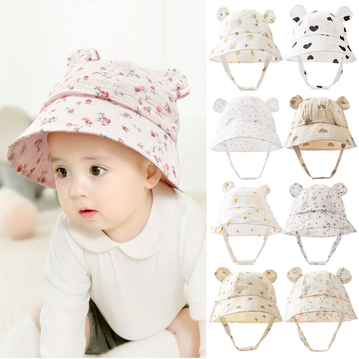 Wholesale Summer Baby Printed Gauze Basin Hat Children's Rabbit Ear Sunshade Hat Fisherman Hat JDC-FH-ZB002