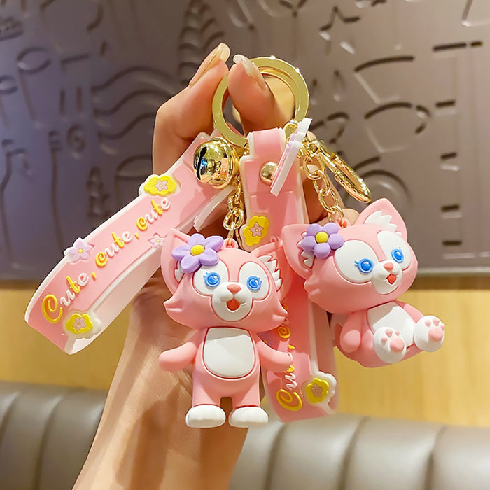 Wholesale Cartoon Cute Car Epoxy Pendant Pink Fox Couple Backpack Keychain