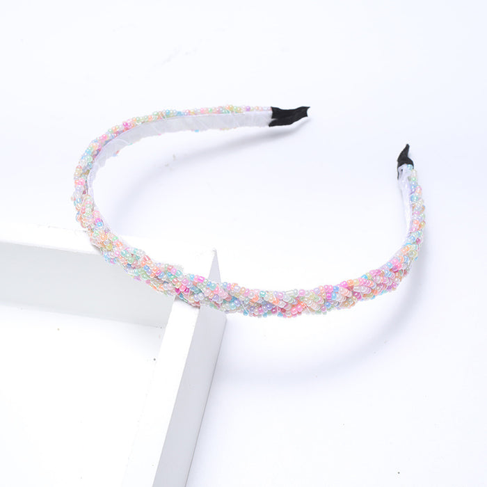 Wholesale Beaded twisted braid headband with millet beads crystal hairpin handmade beaded crystal hair accessories