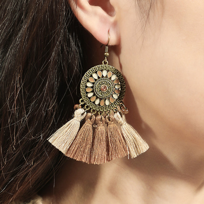 Wholesale Bohemian Retro Tassel Earrings Ethnic Style Zinc Alloy Gift MOQ≥2