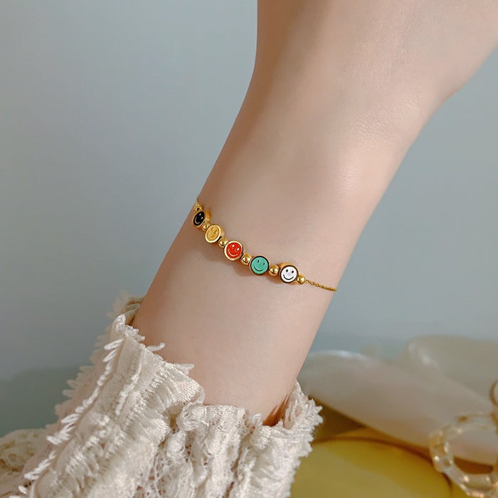 Wholesale Colorful smiling face necklace for women, light luxury, niche titanium steel