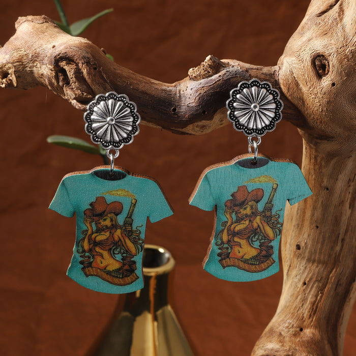 Wholesale Wooden Cut and Print Vintage Earrings All-match Small Style