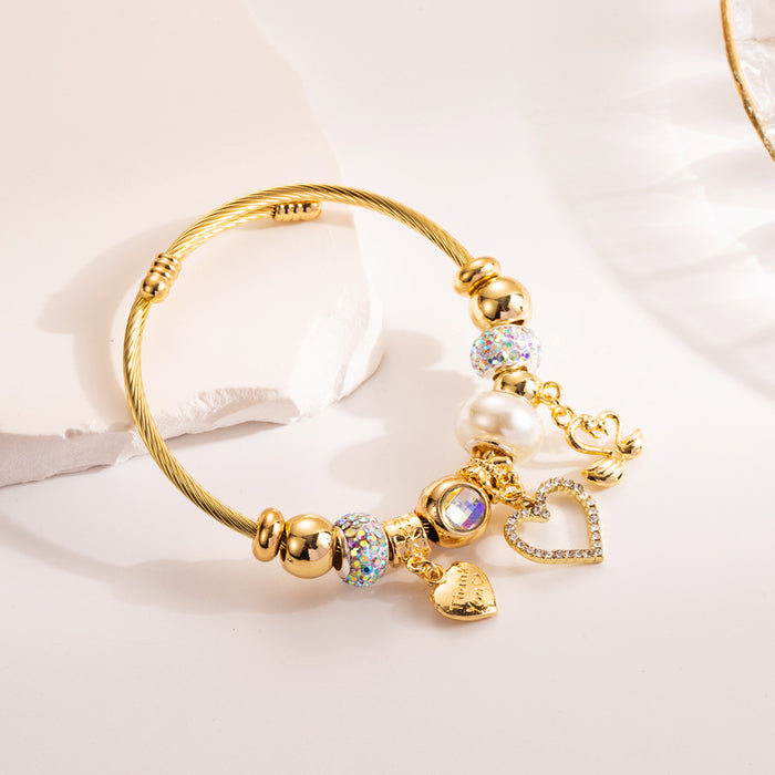 Wholesale Stainless Steel Diamond Flower Love Pendant Adjustable Bracelet JDC-BT-HM002